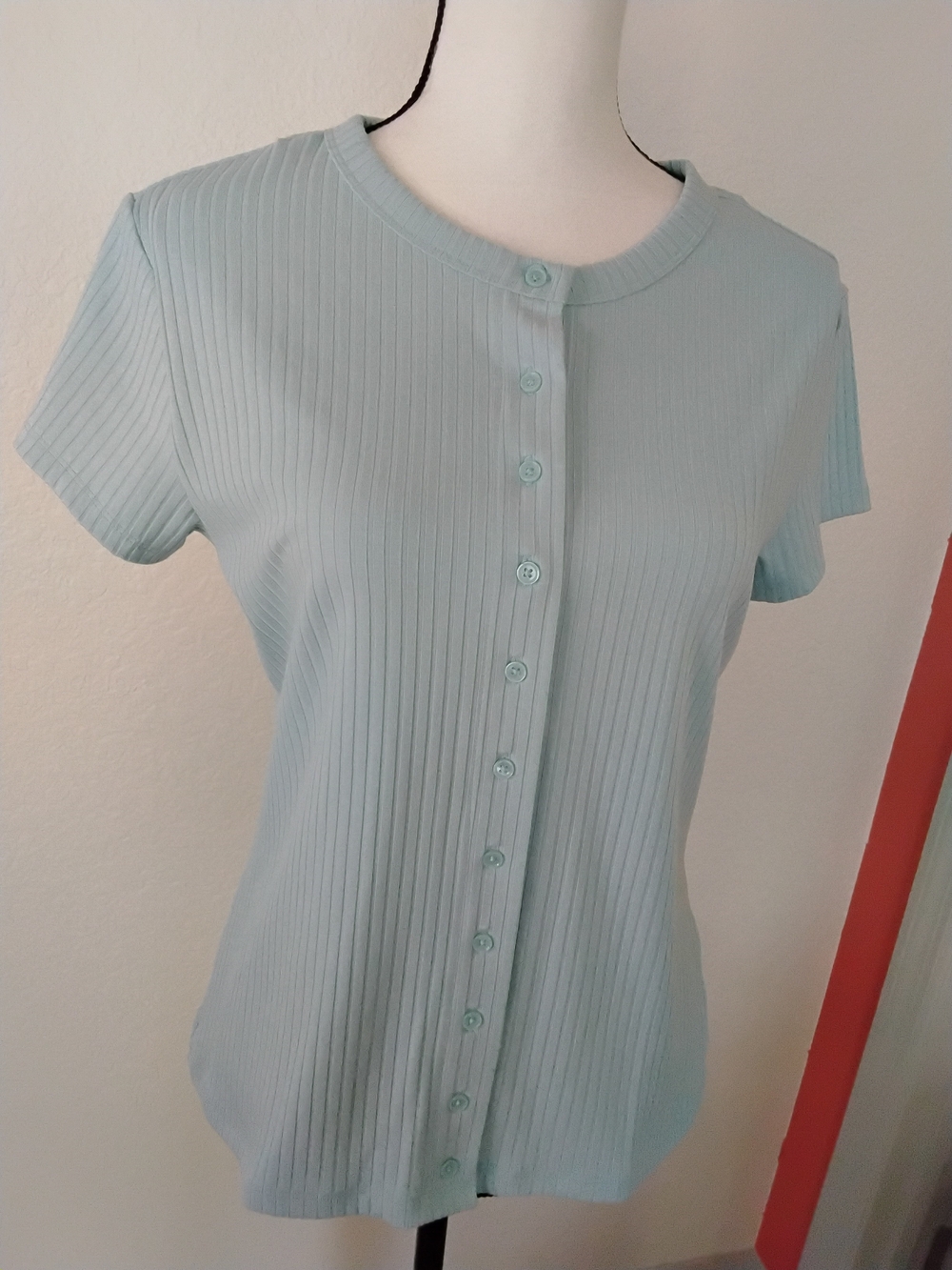 Classic Ribbed Short Sleeve Cardigan - Light Blue
